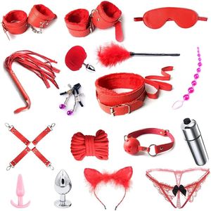 BDSM restrizioni giocattoli sessuali 17pc Landage restrizioni set kit di restrizioni del letto fetish per principianti, gioco di palline, massaggiatori di vibratori, kit di schiavitù per coppie