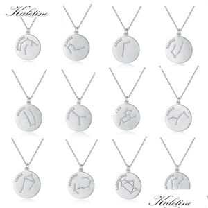 Collane a pendente caletine twee oroscopio collana moneta da donna 925 sterling sier zodiaco zodiac il regalo 12 cotili conti