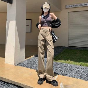 Frauen Jeans Amerikaner Retro Khaki Grn Taschen Cargo Hosen Frauen 90er Jahre Baggy Workwear Jeans Frau gerade loses losen Beinhosen Sommer Y2K Y240422