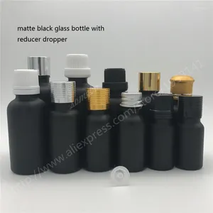 Bottiglie di stoccaggio 10pcs/lotto da 30 ml bottiglia di olio essenziale in vetro nero opaco con riduttore di orifizio e fiale vuote di cappuccio