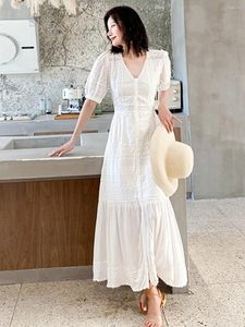 Party Dresses Jastie White Elegant Chic Floral Embroidery V-Neck Short Sleeve Lace Hem Maxi Dress Summer Beach Bohemian Women's