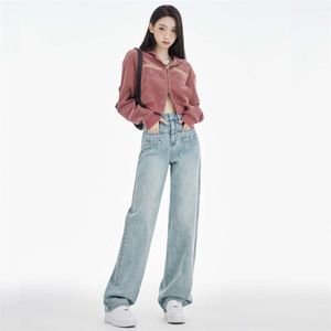 wide leg jeans women in spring 2024 new design with embroidery slim fit and versatile straight leg pants