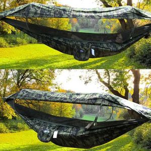 Camp Furniture 1-2 Person Portable Outdoor Camping Hammock with high qualit Mosquito High Strength Parachute Fabric Hanging Bed Hunting Swing Y240423