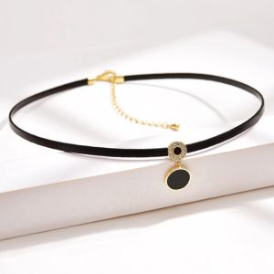 Necklaces Cute Slim Leather Chocker High Fashion Black Round Pendant Goth Necklace for Women Neck Chains Party Jewelry collares para mujer