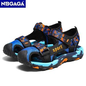 Slipper Sport Summer Boys Sandals 5-16Years Light Baotou Beach Holiday Sandals Non-slip Soft Bottom Shading Leather Kids Shoes Outdoor Y240423