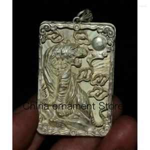 Figurine decorative 6 cm Rare cinese Miao Silver Feng Shui 12 Zodiac Year Tiger Luck Amulet Ciondolo