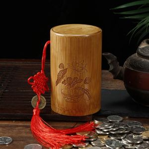 Boxes Elegant Bamboo Coin Storage Can Cylinder Shaped Piggy Bank Children Festival Gift