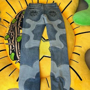 Американская мода на высокой улице Питчворки с узором вышитые джинсы мужчины y2k punk harajuku прямые джинсы джинсы джинсы джинсовые джинсы 240421