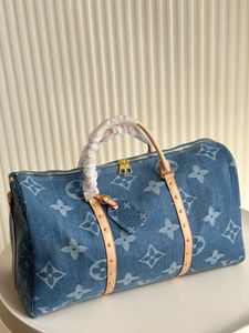 Luksusowa marka na płótnie torba podróżna unisex 50 cm dżinsowa torba podróżna duża moda torba na zakupy Wysokiej jakości torba podróży PU