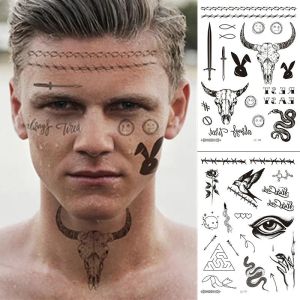 Tatueringar ansikte tatuering tjurhuvud ansikte klistermärke nacke hand back cool design sexig kropp konst vattentät tillfällig tatuering klistermärke för man kvinna