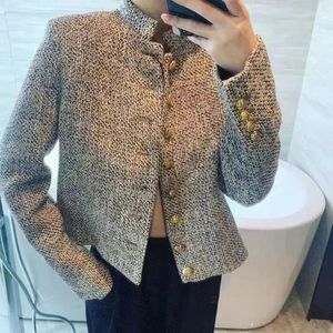 Lucyever Vintage Stand-Up Collar Tweed Jacket Woman Woman Korean Brealted Jackets for Women Autumn Winter Slave Outwear 240421