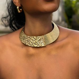 Necklaces African Exaggerated Fold Metal Wire Open Torques Choker Necklace Women Gold Color Adjustable Chain Grunge Jewelry Steampunk Men