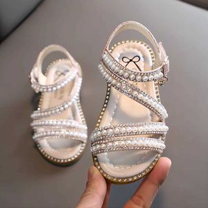 Slipper Girl Sandals Summer Fashion Kids Baby Girls Bling Rhinestone Princess Single Sandals For Little Big Girls Shoes Y240423