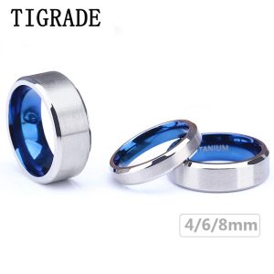 Bands Tigrade 100% Pure Titanium Men Women Ring Silver Color Blue Inside Classic 4/6 mm Anelli nuziali Incisione Fornire drop shipping