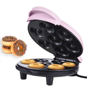 Cihazlar 700W Mini Donut Maker Ekmek Makinesi 7Doughnuts Çifte Isıtma Yapışmaz Kaplama Elektrikli Donut Makin Makinesi Kahvaltı için