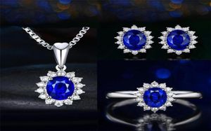 Nuovo set di gioielli di lusso SAPRKLING SAPRKLING 925 Sterling Silver Oval Cut Blue Sapphire CZ Diamond Diamina Overing Aning Necklace2907782