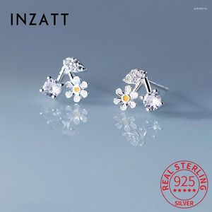 Stud Earrings INZAReal 925 Sterling Silver Zircon CZ Cherry Flower For Women Cute Fine Jewelry Minimalist Accessories