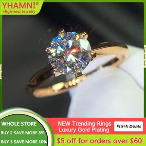 Zespoły Yhamni mają 18KRGP Stamp Gold Color Rings Politaire 2 Carat Zirconia Diamant Pierścienie Wedding Profe