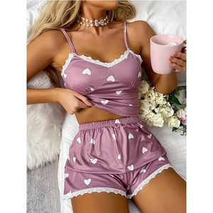 Sexy Damen Pyjama 2pcs Set Shorts Anzug Print Unterwäsche Pijama Dessous Camisoles Tanks Nighty Ladies Loungewear Homewear 240423