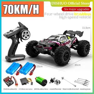 Electric/RC Car RC Car Off Road 4x4 High Speed ​​75 km/H Fjärrkontrollbil med LED -strålkastarborstlös 4WD 1/16 Monster Truck Toys for Boys Gift T240422