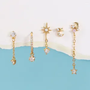 Kolczyki stadnorskie 5pcs/zestaw biżuterii mody vintage luksusowa gwiazda księżyca cyrkon dla kobiet dziewczęta delikatne małe długi frędzel