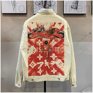 Men's Jackets designer Broken hole trendy denim jacket, unisex short sleeved printed versatile cartoon distressed top IBWG