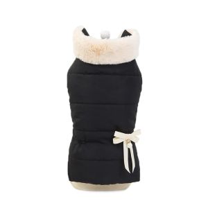 Ceketler Bowknot Tasarım İki Ayak Sonbahar ve Kış için En Yeni Prenses Tarzı Siyah Renkli Köpek Giysileri Kürk yakalı