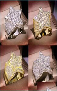 Med sidorstenar Mens Gold Ring Stones Fempointed Star Fashion Hip Hop Sier Rings smycken 1850 T2 Drop Del Yzedibleshop Dhd8J3842486