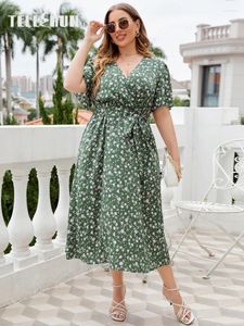 Party Dresses Boho French Style Flower Printed Dress Women V-Neck Elegant Lace-up Sundress Summer Elegantes Para Mujer 2024 Maxi Vestido