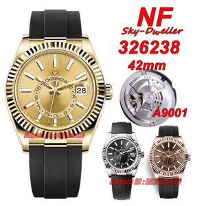 NF Luxury Watches N Super 42mm Yellow Gold 326238 A9001 Automatisk herrklocka Sapphire Champagne Dial Rubber Strap Gents armbandsur