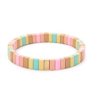 Strands 4X8MM Enamel Bracelets Wholesale Colorful Elastic Bangle Handmade Rainbow Beads Jewelry