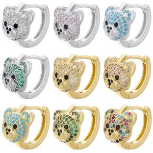 Brincos Zhukou Urso de urso pequeno Brincos pequenos de argolas arco -íris zirconia cúbica Brincos de moda de moda Brincos de jóias VE872