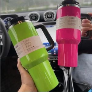 DHL New Neon Pink Orange Yellow Red 40 oz Tumblers With Handle Lid Straw Target Red Car Mugs Winter Pink Parade Water Bottles