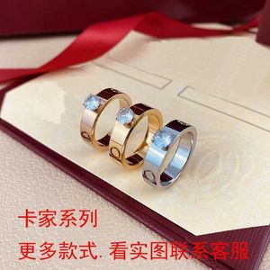 Toppdesign Carter Ring Titanium Steel Single Diamond Ring Love Plating Real Gold 18K Color Locking Ring Men and Women Colorless Ring