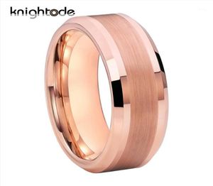 Wysokiej jakości szczotkowane obrączki w wolframie z różowego złota dla mężczyzn Zaangażowane pierścień z węglika wolframowego szczotkowane środkowe krawędzie stawowe17087734