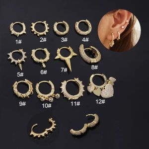 Earrings 2021 New 1PC Stainless Steel CZ Hoop Cartilage Earrings Punk Rivet Helix Tragus Daith Conch Rook Snug Lobe Ear Piercing Jewelry