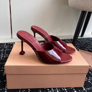 Muli di alta qualità pantofole Lettera di sandalo Logo Brevetto in pelle Tannone alto tallone aperto Slide da donna Tacchi gattini Designer di lusso Sandali con tacco da donna 10 cm 5,5 cm