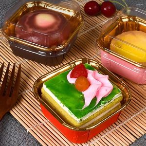 Take Out Containers 50Pcs Muffin Cups Oil-proof Waterproof Heat-Resistant Non-sticky Decorative Square Cupcake Coated Paper Boxes Kitchen