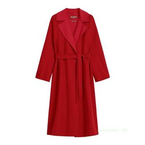 Designer Coat Cashmere Coat Luxury Coat Maxmara Womens New Bathrobe Style Coat With Wool Cashmere And Silk Blended Lapel Waist Tie Coat