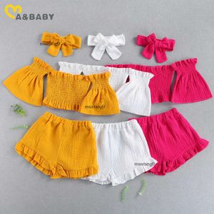 Ma bebek 1-6y yürümeye başlayan çocuk kız giysileri omuz mahsul üstleri fırfır şort moda çocuk kıyafetleri yaz tatili giyim p230331