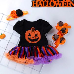 Sets Infant Halloween Black Short Sleeved Skull Skirt Dress Newborn Baby Girl Clothes Infant Set Tutu Skirt Princess Wear