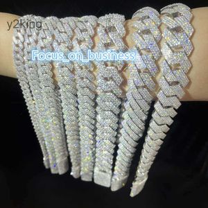 Pass Diamond Tester Gra Moissanite Diamond 8mm-20mm Wide 2rows 925 Solid Silver Cuban Link Chain for Rapper Hip Hop Necklace PUID