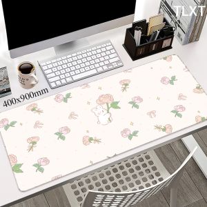 Restos fofos Bunny Mouse Pad Company Mousepad Pink Flor Grande Mesa Mats Es Edge Deskpads Kawaii Mausepad Mouse Mat 80x30 90x40