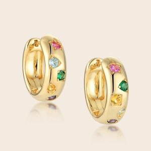 Earrings Golden Hoops Woman Gold Color Gem Earrings Round New 2024 Trendy Stainless Steel Valentines Boho Star Girl Shiny Glossy Jewelry