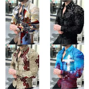 for Shirts Mens Vintage Splicing Loose Button Casual Long Sleeve Men Shirt Streetwear Autumn Fashion Turn-down Collar Top 220322