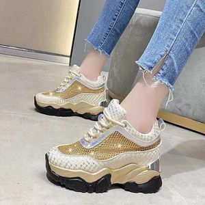 Casual Shoes Summer Breathable Chunky Sneakers For Women 2024 Spring Gold Silver Mesh Woman Platform Vulcanize Thick Bottom Sandals 5cm