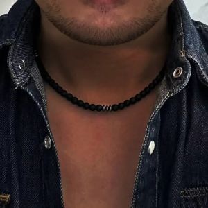 Halsband trendiga enkla svarta matt sten pärlor halsband män sommar geometrisk surfer halsband för män strand smycken gåva till honom