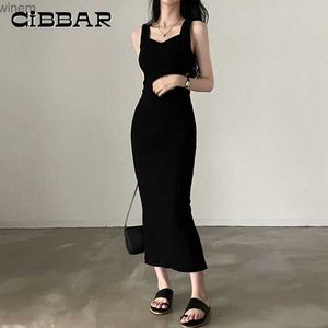 Urban Sexy Dresses CIBBAR Basic Knit Long Dress Korean Fashion Square Collar Sleeveless Womens Dresses Summer Casual Y2k Vintage All-match OutftisL2404