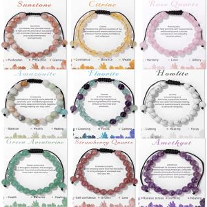 Strands Natural Stone Pink Quartz Beads Bracelet Women 8mm Round Agates Fluorite Beaded Bracelets Adjustable for Men Couples Jewelry