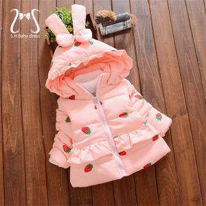 Coats Sweet Strawberry Baby Girl Cotton Coat Winter Long Sleeve Warm Windproof Down Jacket Toddler Girl Clothes
